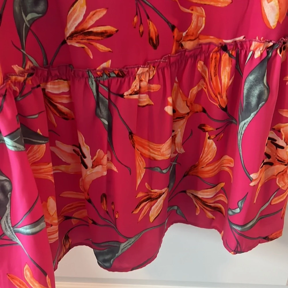 Peach Love California pink floral drop waist mini dress SZ L indie boho ruffle - Picture 10 of 13
